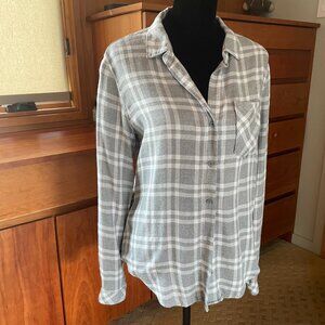 Anthropologie Cloth & Stone Plaid Flannel Metallic Thread Button Down